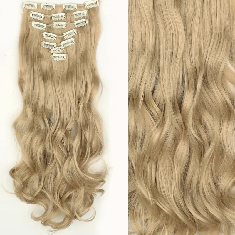 16 Clips 7Pcs/Set Hair Extensions Long Wavy Hairstyle Natural Synthetic Black Blonde Hairpieces Heat Resistant For Women — image 19