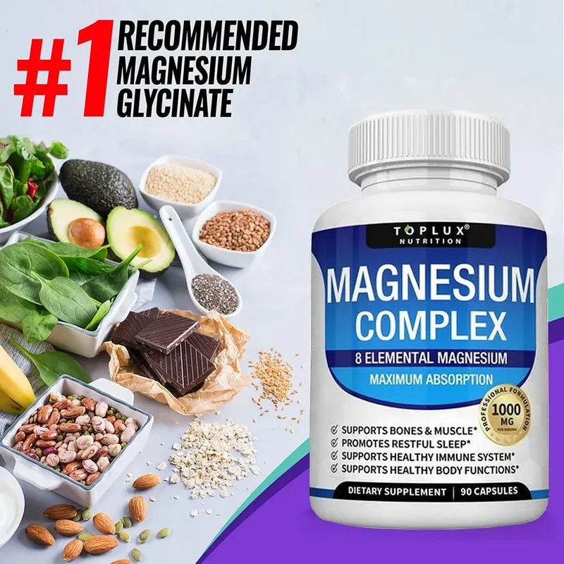 Integratore Magnesium Complex 1000MG - Citrato e malato di glicinato di magnesio - Supporto per il sonno, sollievo dallo stress, muscoli e rilassamento