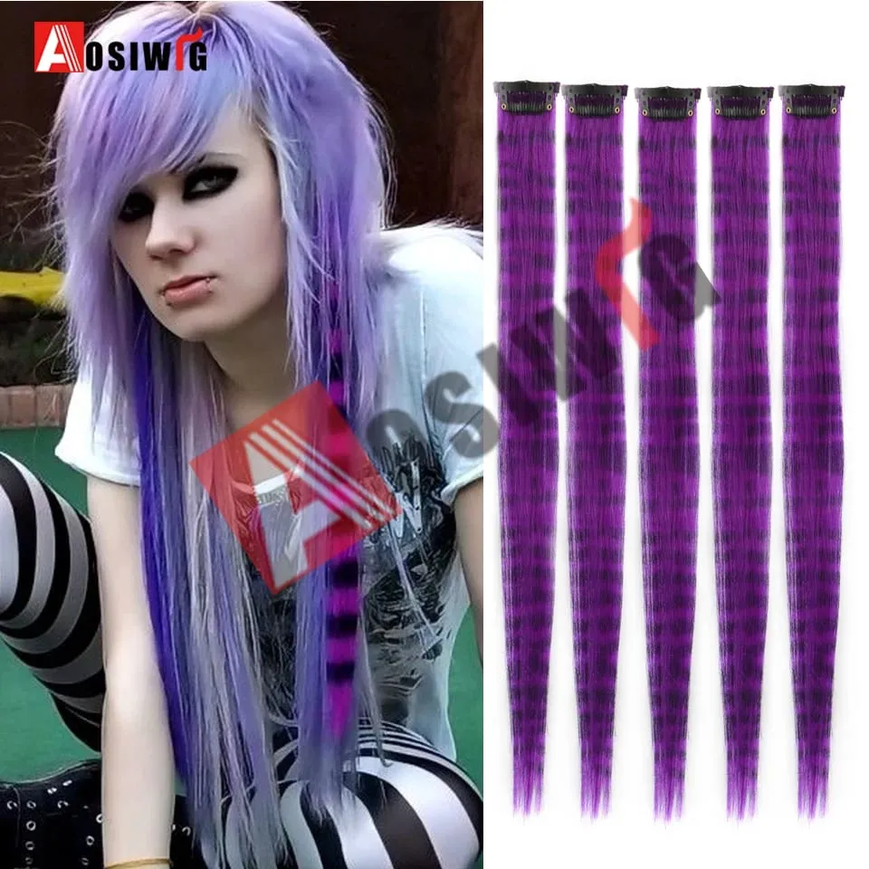 5PC สังเคราะห์ Feather Hair Extensions พร้อมคลิปทนความร้อนตรงผมสีสีดำคลิปผมสตรี 8G — image 16