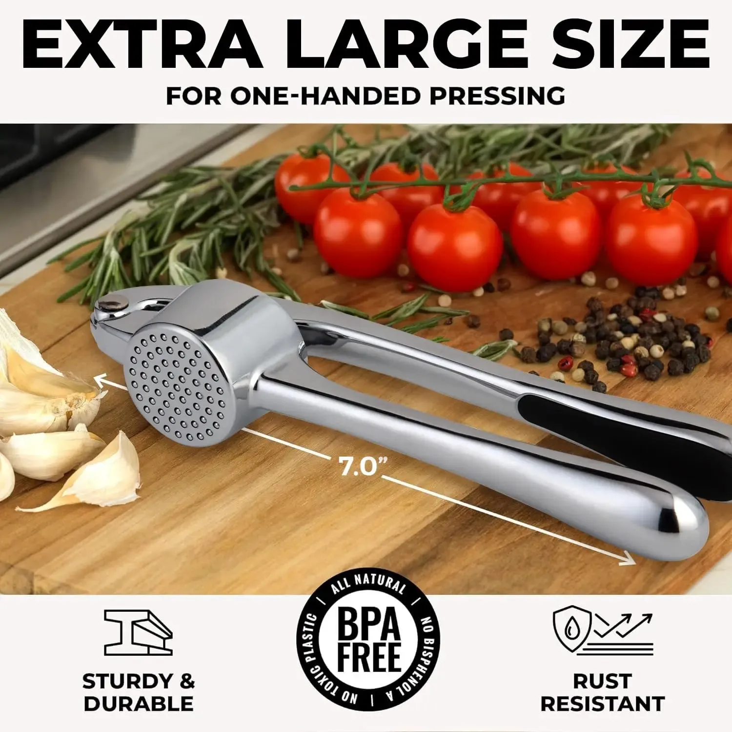 Kitchen Large Premium Garlic Press Set - Bigger Bowl for Bigger Garlic - Rust Proof & Dishwasher Safe Garlic Mincer Tool — image 2