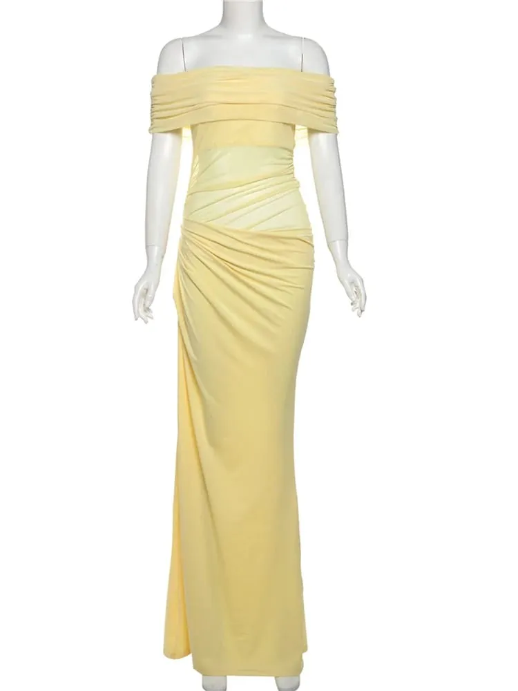 Weird Puss-vestido Irregular fruncido para mujer, vestido ceñido largo elegante de malla con retales y cuello oblicuo, manga corta, ajustado, elástico, tendencia elegante — image 6