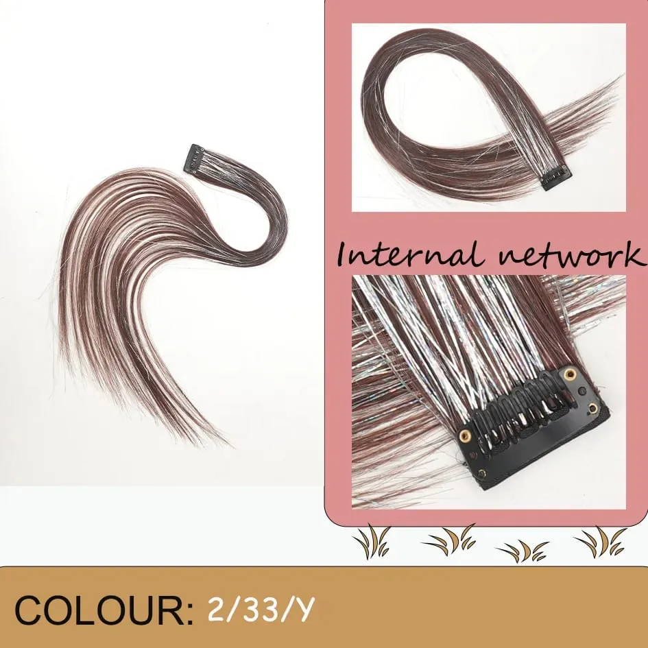 Allaosify 24-inch High temperature Laser Ear Dye Extensions Women's long straight hair with silver highlights — image 5