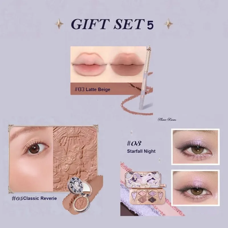 Flower Knows Knight Unicorn Collection Makeup Gift Set 3PCS Kit Eye Shadow Palette Long Lasting Lipstick Blusher Setting Powder — image 9