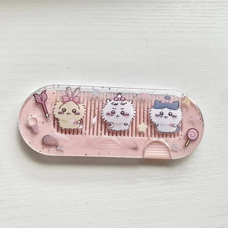 New yiji Cartoon Folding Small Comb Portable Pocket Makeup USAGI うさぎ ハチワレ Hachiware Mini Cute Comb Bangs Comb Gift