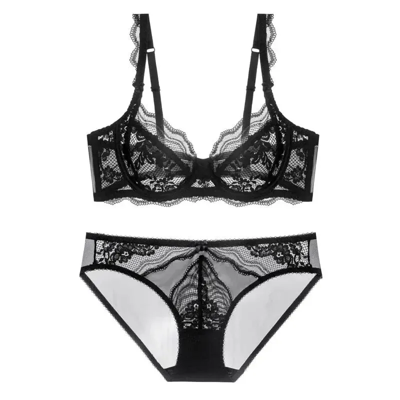 Plus Kích Thước Full Áo Ngực Quả Giá Bộ Áo Ngực Sheer Ren Hoa Mỏng Chống Chảy Xệ Hỗ Trợ Trong Suốt Quần Lót Nữ Thoáng Khí Dùng Thân Thiết — image 11