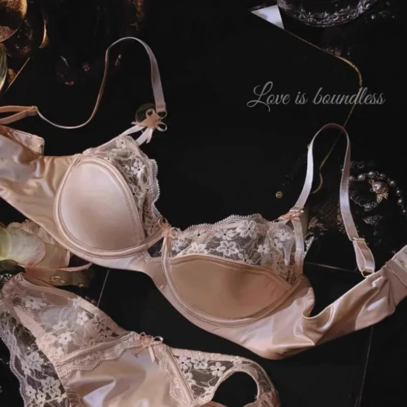 Ensemble de soutien-gorge Sexy en dentelle florale, Section fine, respirant, petits seins rassemblés, seins latéraux brillants, couleur unie, ensemble de sous-vêtements — image 4