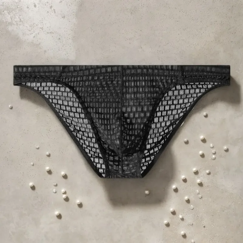 Atmungsaktive Herren-Slips mit niedriger Taille, transparent, ultradünn, aus Eisseide, Unterwäsche, Dessous, Netzhöschen, männlich, bequeme Passform — image 9