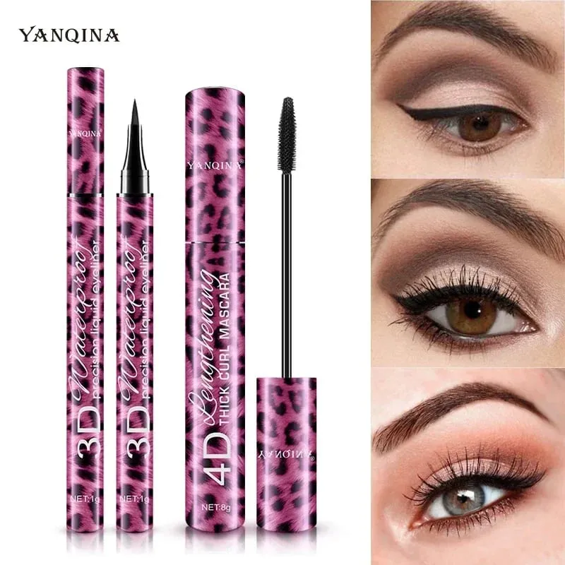 Liquid Eyeliner Pencil+4D Waterproof Mascara Set Cosmetics Eye Liner Makapal Curling Mascara Eyebrow Pencil Eyes Makeup — image 5