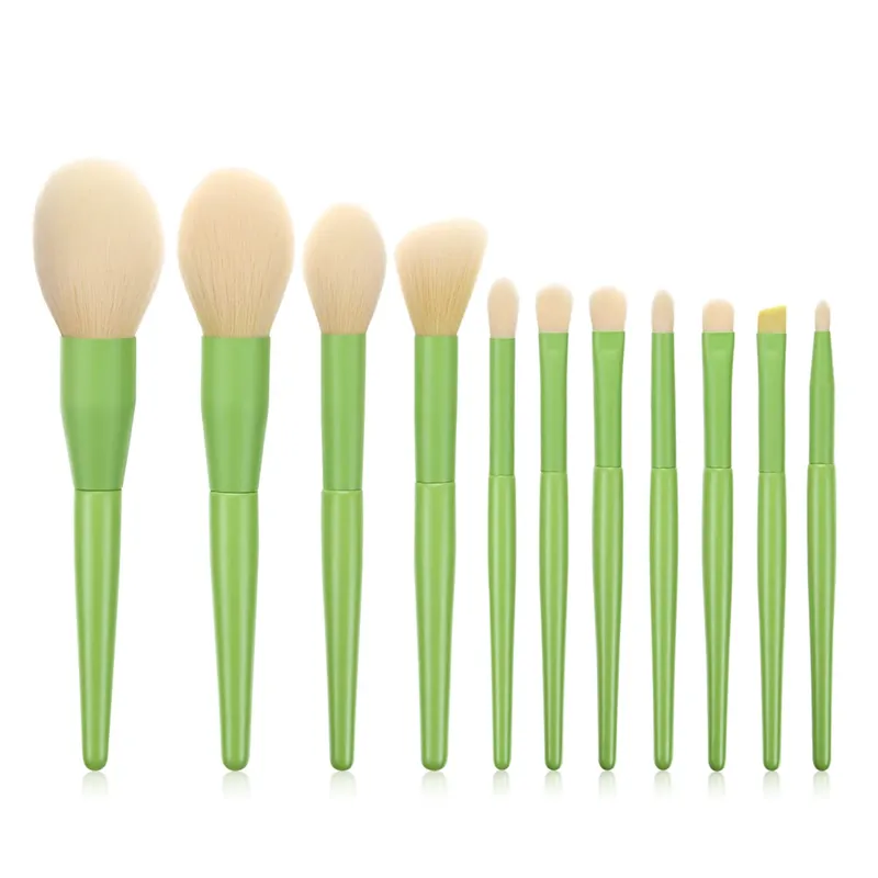11 stk grønt håndtag makeup børster Blød børster til Powder Blush Foundation Øjenskygge Kosmetiske værktøjer