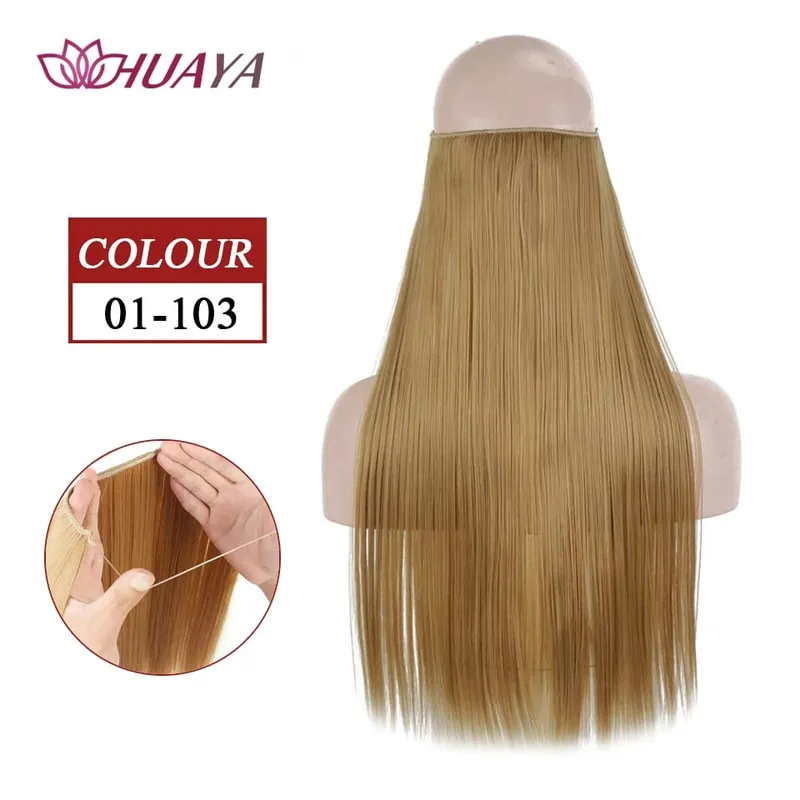 Filo invisibile sintetico lungo rettilineo senza clip nelle estensioni dei capelli Pezzi di capelli finti Linea di pesce segreta Posticci per le donne — image 14