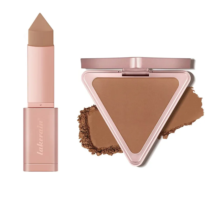 Paleta de ajuste de bronceador mate, barra bronceadora en crema en polvo para sombreado de contorno facial, efecto de maquillaje de larga duración, agua, 2 uds.