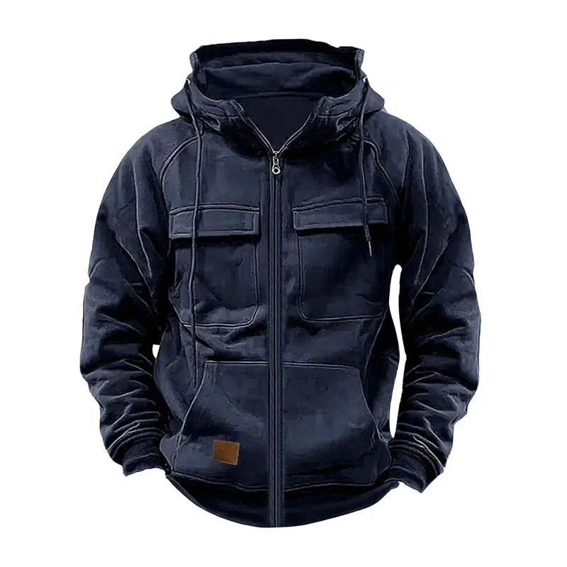 Nouveau automne hiver hommes à capuche solide vestes à capuche Multi poches mâle sweats à fermeture éclair sport en plein air manteau à capuche décontracté — image 3