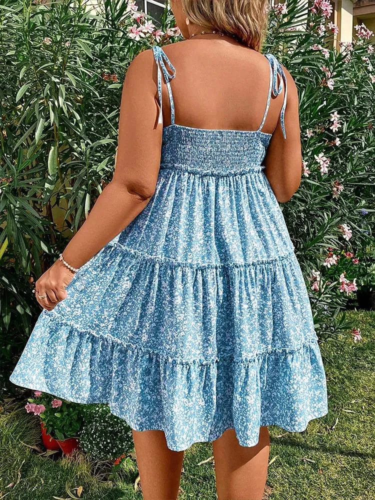 Robe à manches courtes pour femmes, grande taille, dos nu, découpée, avec volutes, Mini robes bohème sans manches — image 4