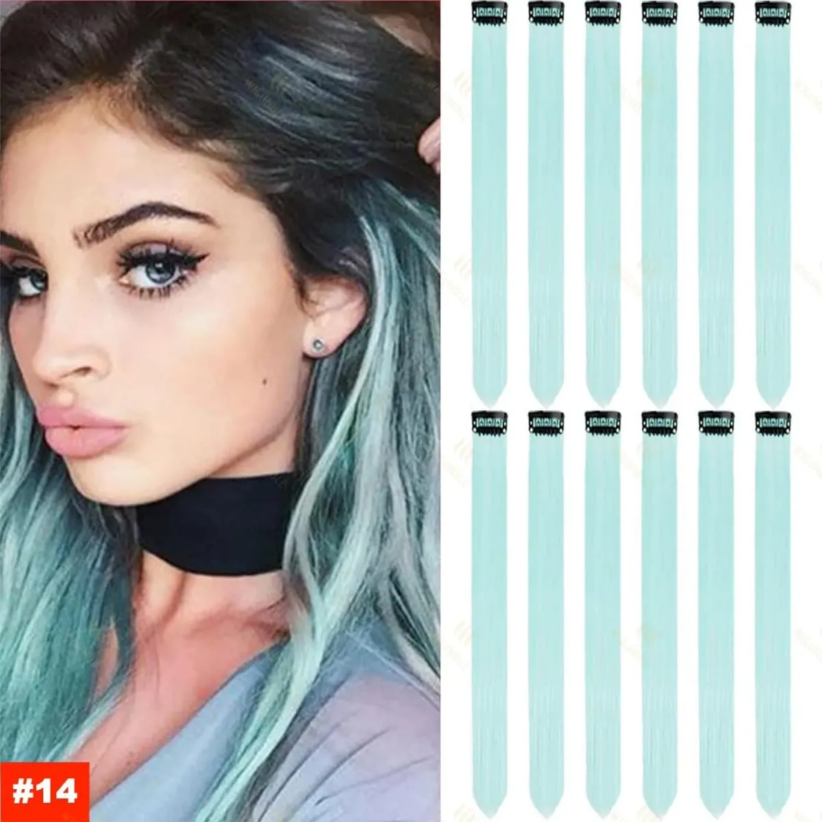 2026 สี Highlight Hair Extensions 22 นิ้วสายรุ้งสังเคราะห์ยาวตรง Hairpieces สีม่วงสีชมพูสีฟ้าสำหรับหญิงสาวเด็ก — image 13