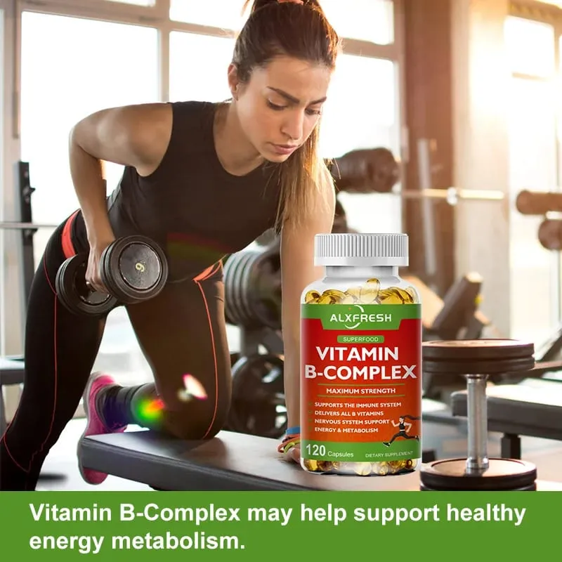 B-Complex Vitamin Supplements (B12 B1 B2 B3 B5 B6 B9 Folic Acid &Biotin) for Relieve Stress Mood Immune System Support Capsule