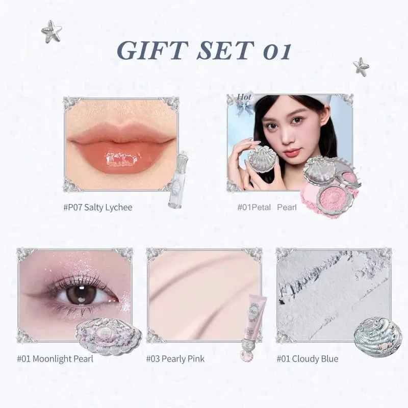 Flower Knows Shell Jewel Collection Set Hadiah Makeup Profesional Eyeshadow Blush Lip Glaze Setting Powder Correcting Primer Kit