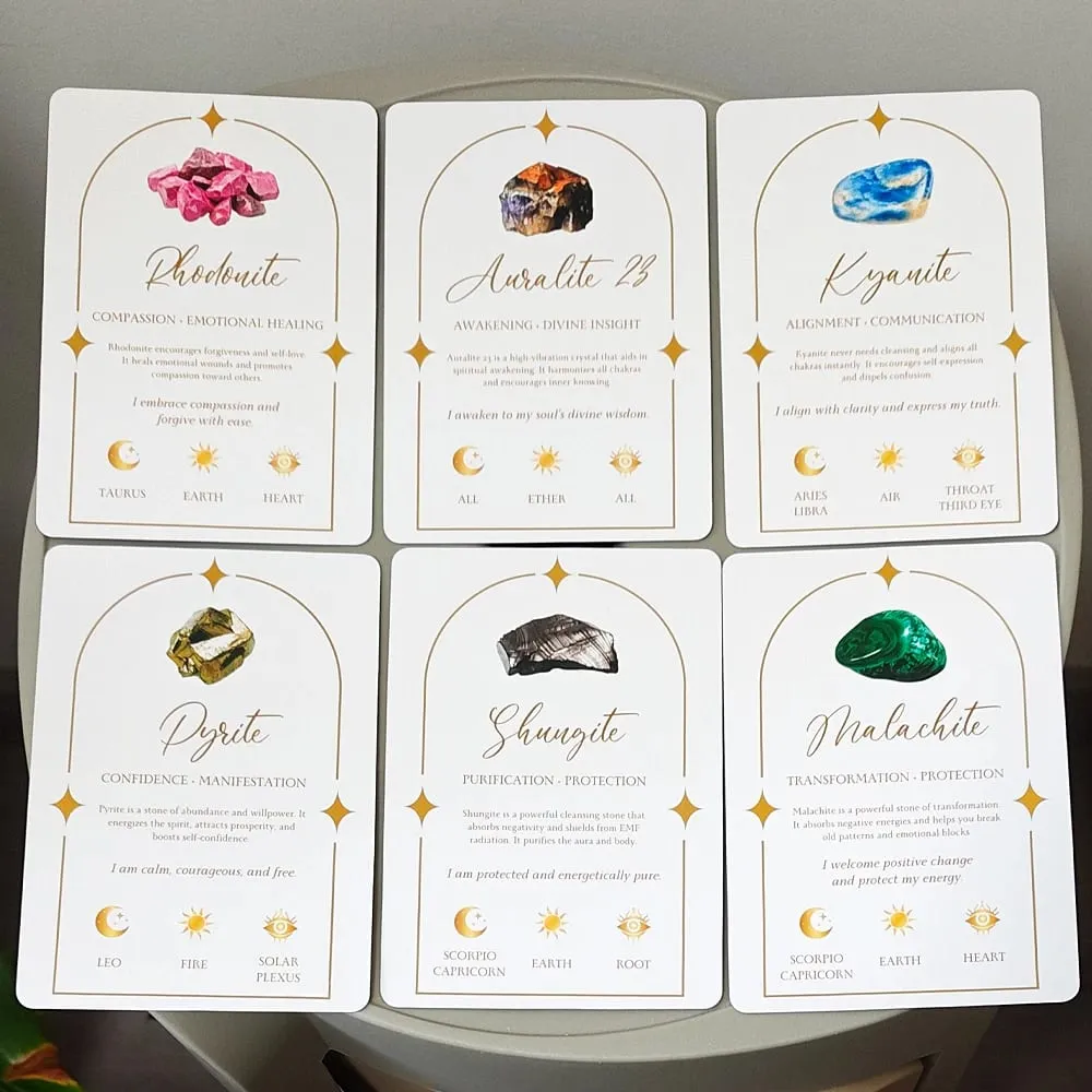 Soul Stones คริสตัล Oracle Deck,51 Healing ยืนยันการ์ดดีบุกกล่องคู่มือ 11.5*8 ซม.chakra Zodiac องค์ประกอบการ์ด — image 2