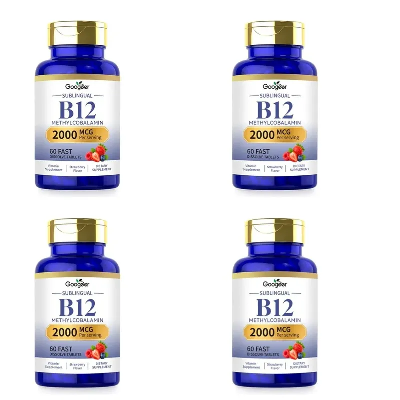 Googeer B12 Methylcobalamin Sublingual Fast Dissolve เม็ดรสสตรอเบอร์รี่สำหรับ Daily Body Comfort Support 60 เม็ด