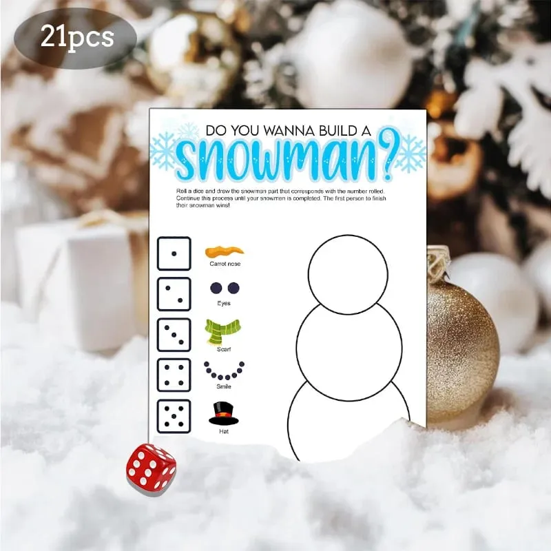 21pcs Christmas Roll a Snowman Permainan Kad Dadu Rolling Game Set Snowman Drawing Permainan Pesta Keluarga dan Permainan Pesta Percutian — image 2