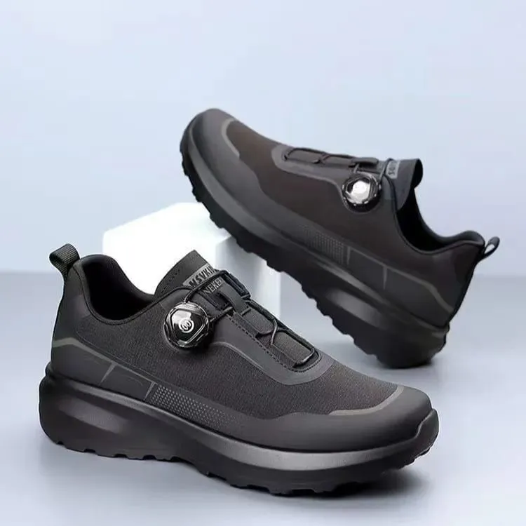 Men Black Casual Running Shoes Rotating Button Slip Resistant Thick Sole Outdoor Sneakers — image 3