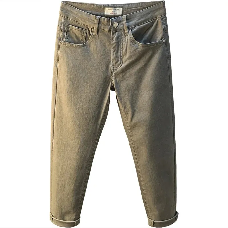 Lette luksus herrejeans 2025 sommer tynd stretch tilspidsede små lige ben afslappet alsidige denim ensfarvede bukser — image 5