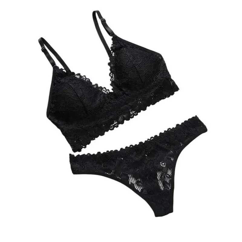 Set reggiseno con fiori in pizzo con scollo a V, perizoma in tinta unita floreale, kit reggiseno con mutandine a vita bassa, intimo in pizzo, regalo di San Valentino