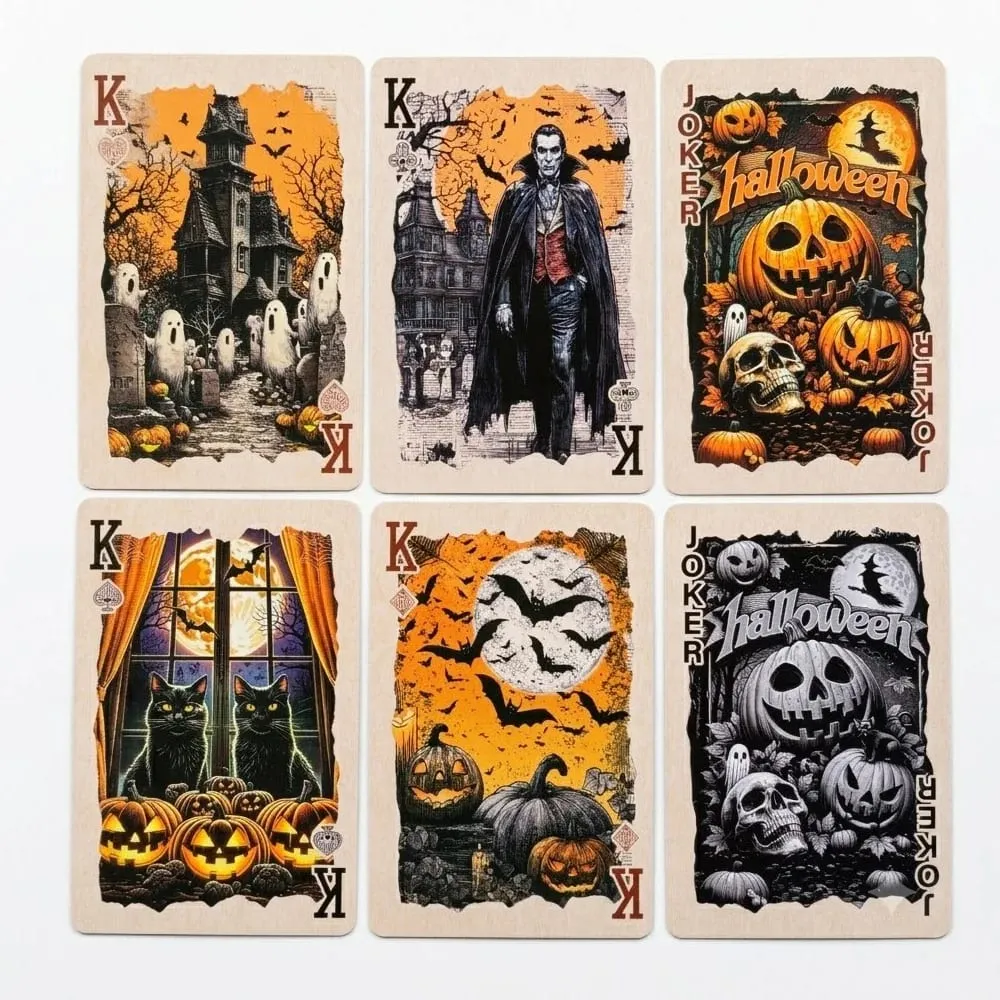 55pcs Vintage ฮาโลวีนเล่นไพ่ดาดฟ้า Spooky ฟักทองโครงกระดูกโป๊กเกอร์การ์ด Dark Gothic เกมกระดานครอบครัว Party Prop ของขวัญ — image 4