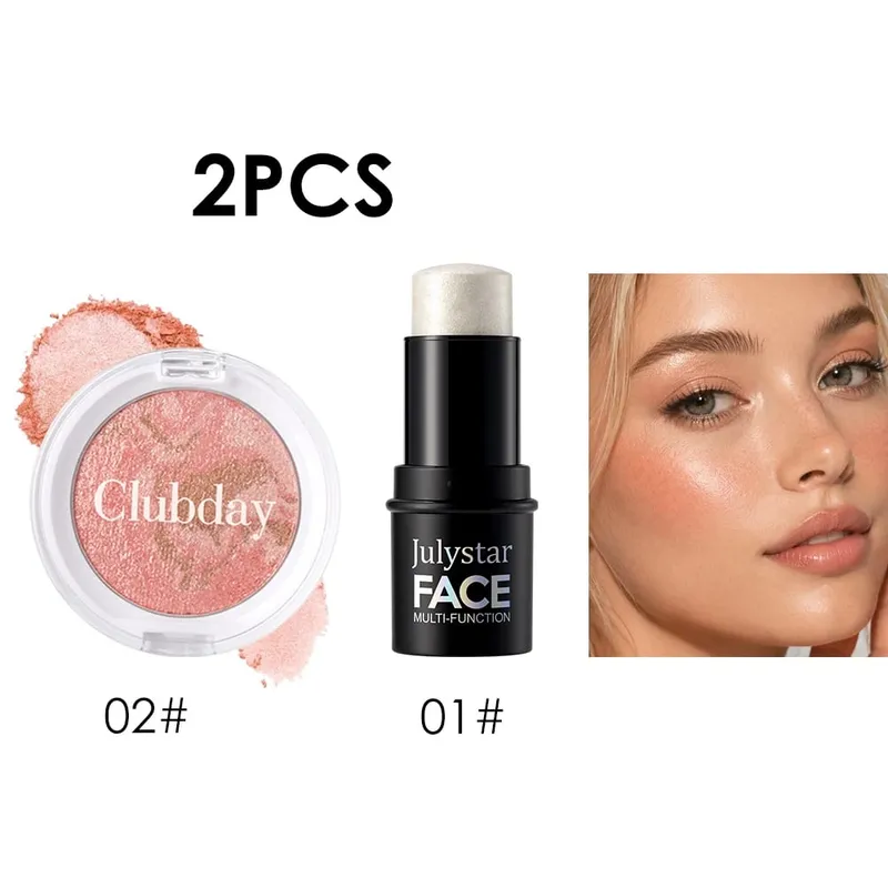 Ensemble combiné fard à joues et reflets, finition rosée lumineuse, couleur modulable, tenue longue durée pour un maquillage naturel et éclatant du visage — image 11