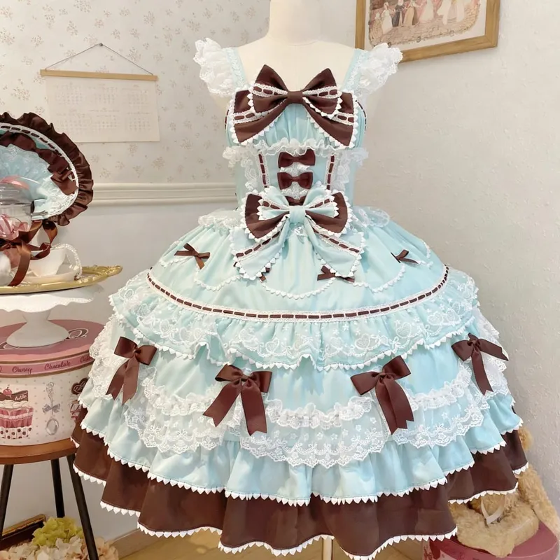 Robe à bretelles Lolita Jks Y2K pour femmes, couleur unie, à volants, nœud en dentelle, Patchwork, princesse Kawaii, robe de bal, longueur aux genoux, fête élégante