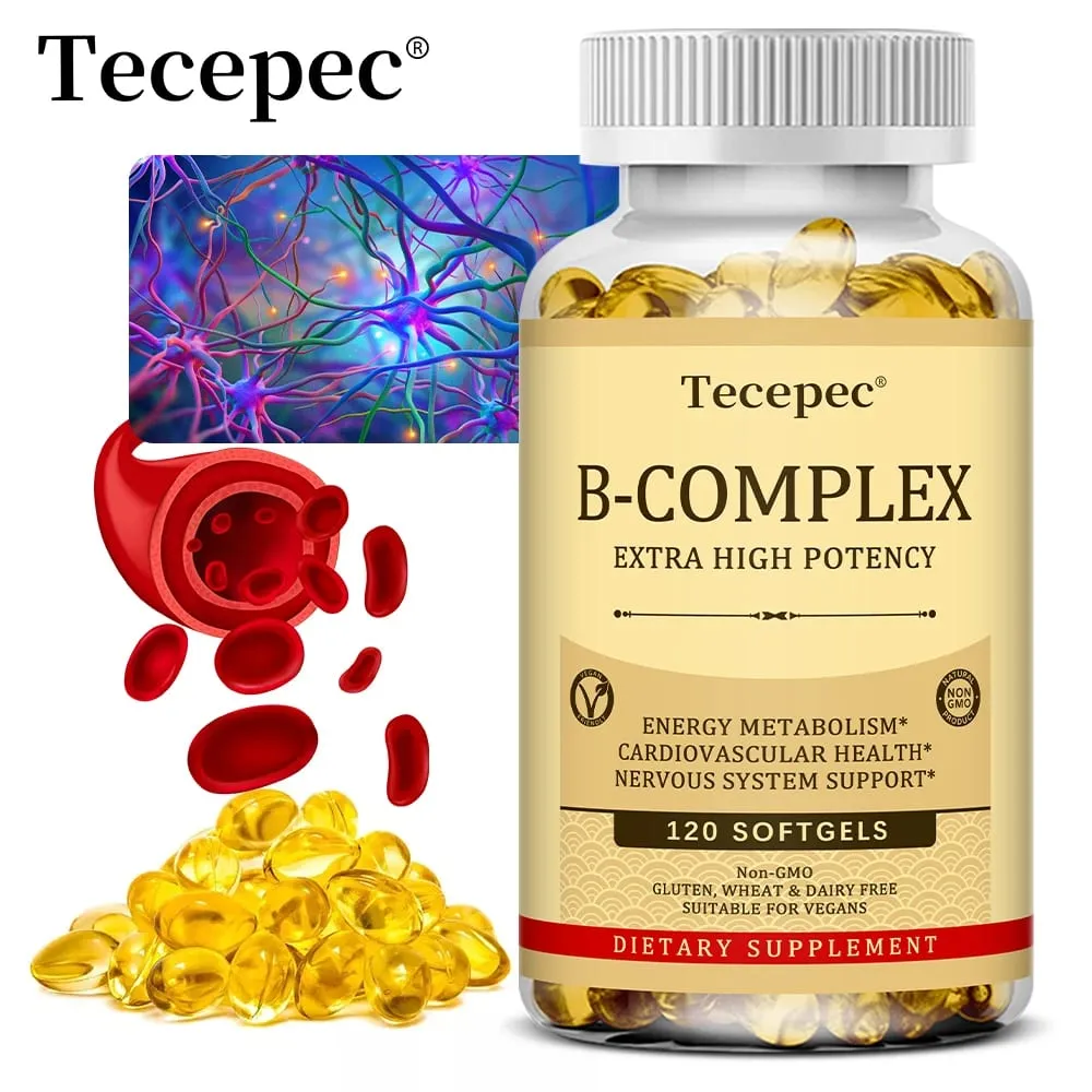 Tecepec B-Complex Vitamin Supplements (B12 B1 B2 B3 B5 B6 B9 Folic Acid & Biotin) Immune & Energy Support Softgels NON-GMO — image 3