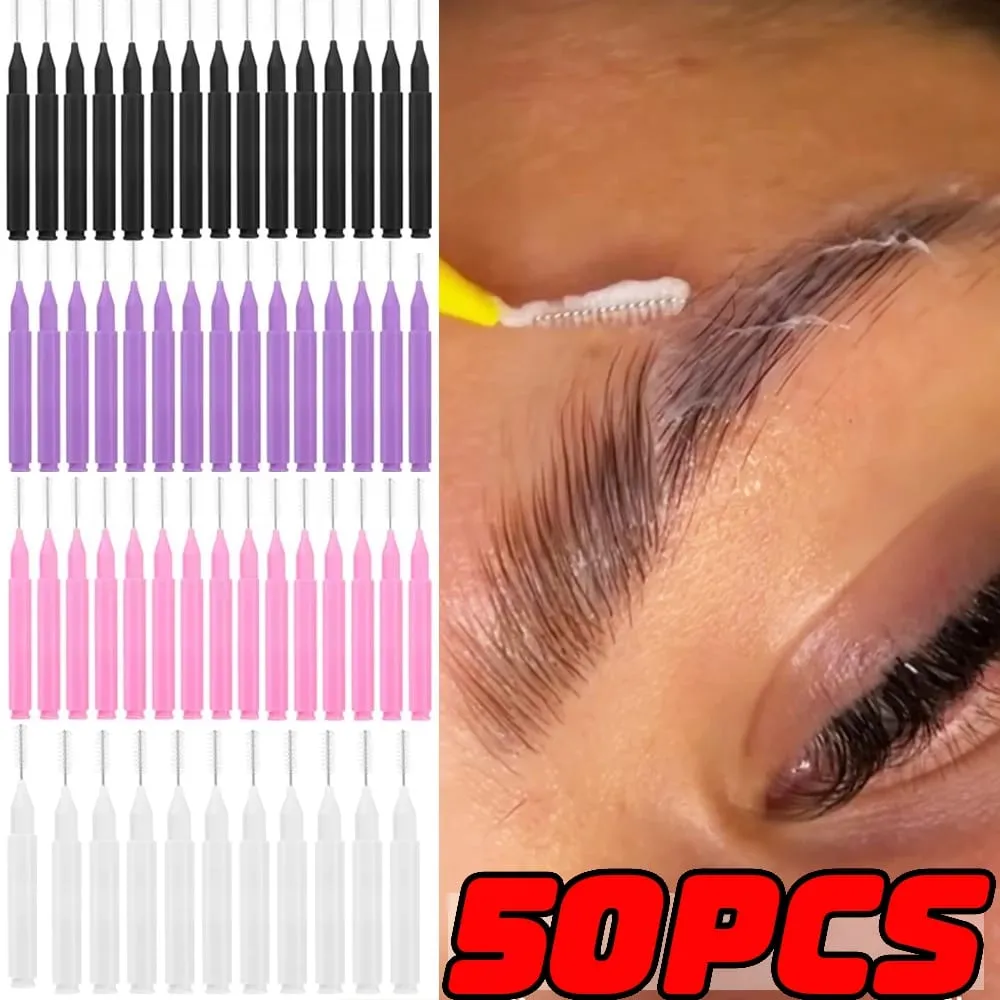 50 DB Mini szemöldökkefe Hordozható szemöldökápoló kefék eldobható hajlítható mikro szempilla szemöldökemelő kefék applikátorok eszközök — image 1