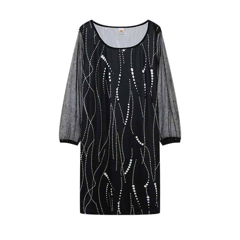 2024 New Spring-style Round Neck Sequins Perspective Gauze Lady Dress — image 12