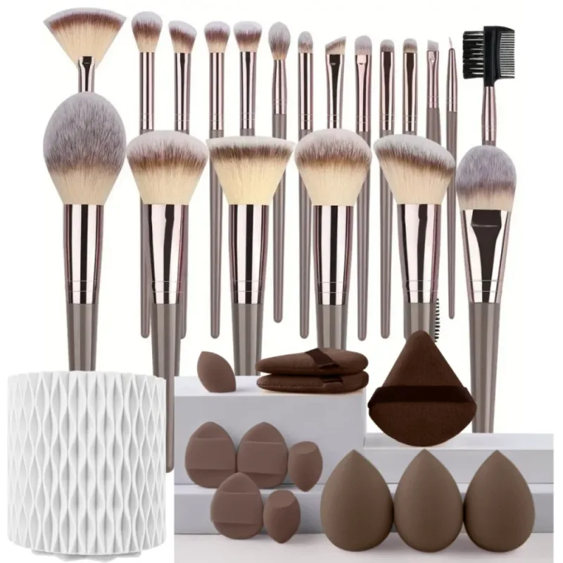 סט מברשות איפור 3-20 יחידות צלליות Fluffy Foundation קונסילר סומק סימון תיבת אחסון קוסמטיקה לנשים כלי יופי — image 21