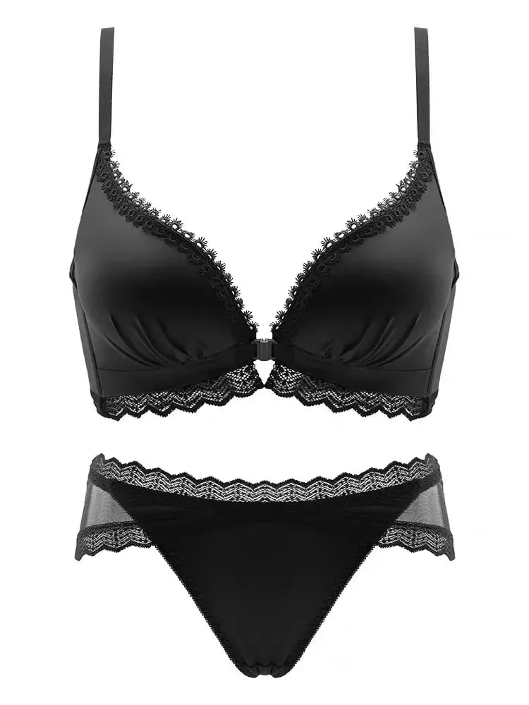Push Up BH-sæt med frontlukning - Små buste til kvinder med blondebøjler Lingeri | Pull Up Lift Sexet tynd skønhed ryg bralette — image 6