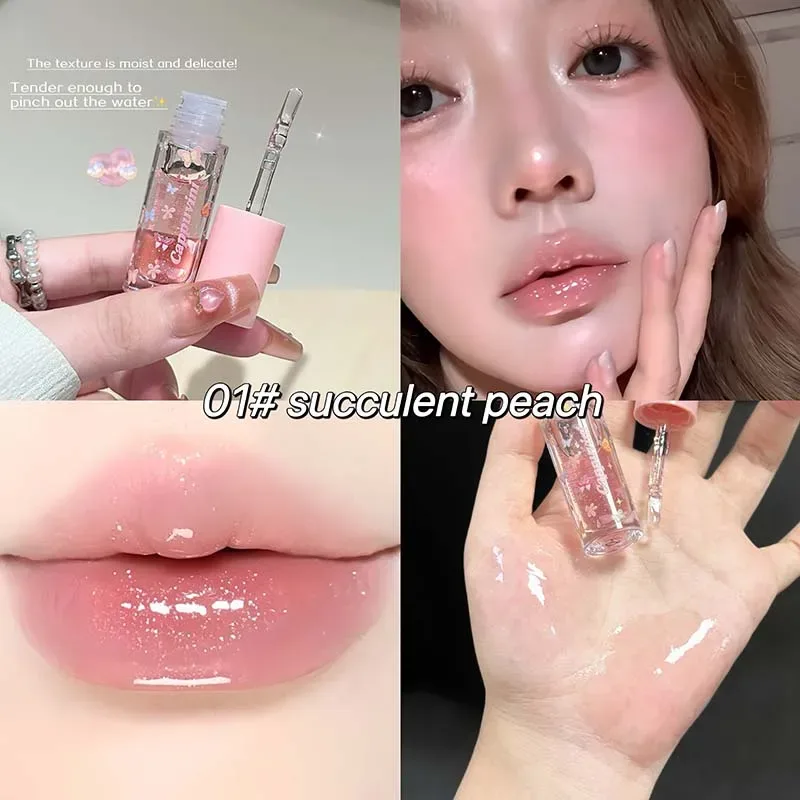 Pelembap Air Lip Gloss Ringan Berkilau Transparan Jeli Cermin Lip Glasir Jernih Hidrasi Menepuk-nepuk Lip Gloss Riasan