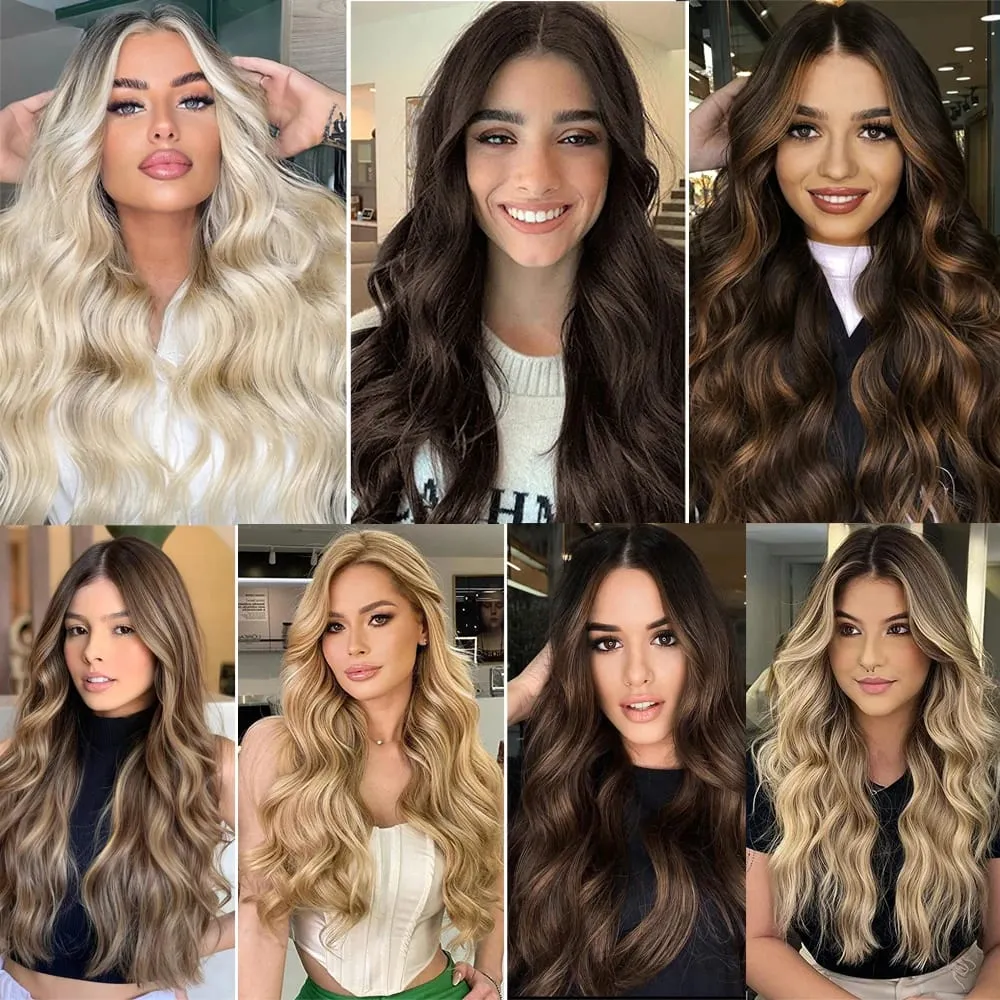 Parrucchino sintetico ondulato lungo artificiale Biondo misto marrone Pezzo di capelli finti per le donne Due clip Estensione naturale dei capelli 17 colori — image 7