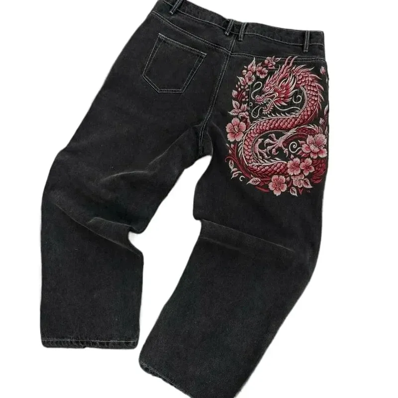 90s Gothic Centipede Embroidery Washed Oversized Wide-Leg Pants Jeans Men Y2K New Harajuku Punk Hip-Hop Rock Couple Street Wear — image 20
