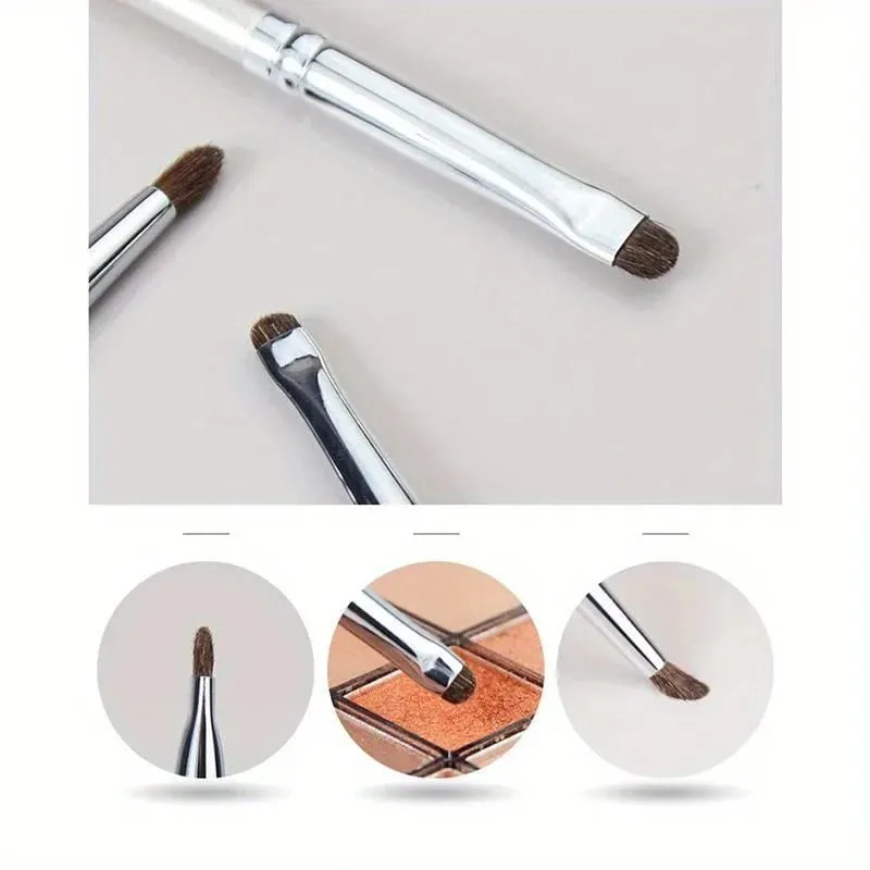 3 stk små øjenskyggebørster med sølvhåndtag til detaljeret blanding af Smokey Eyeliner Makeup Professionelt kosmetisk børstesæt