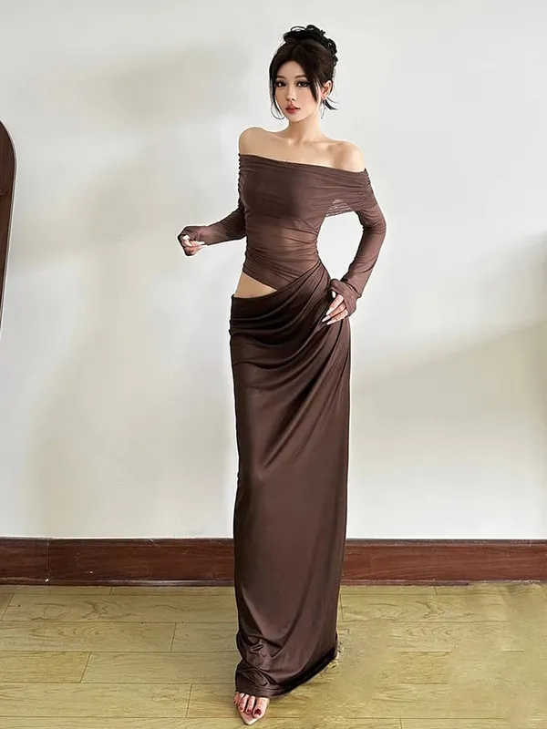 Nibber เซ็กซี่ชุดผู้หญิง 2025 ฤดูใบไม้ผลิ Patchwork ตาข่าย Elegant Slash คอ Ruched Fit Chic วันเกิดปาร์ตี้เทศกาลวันหยุด Vestidos — image 7