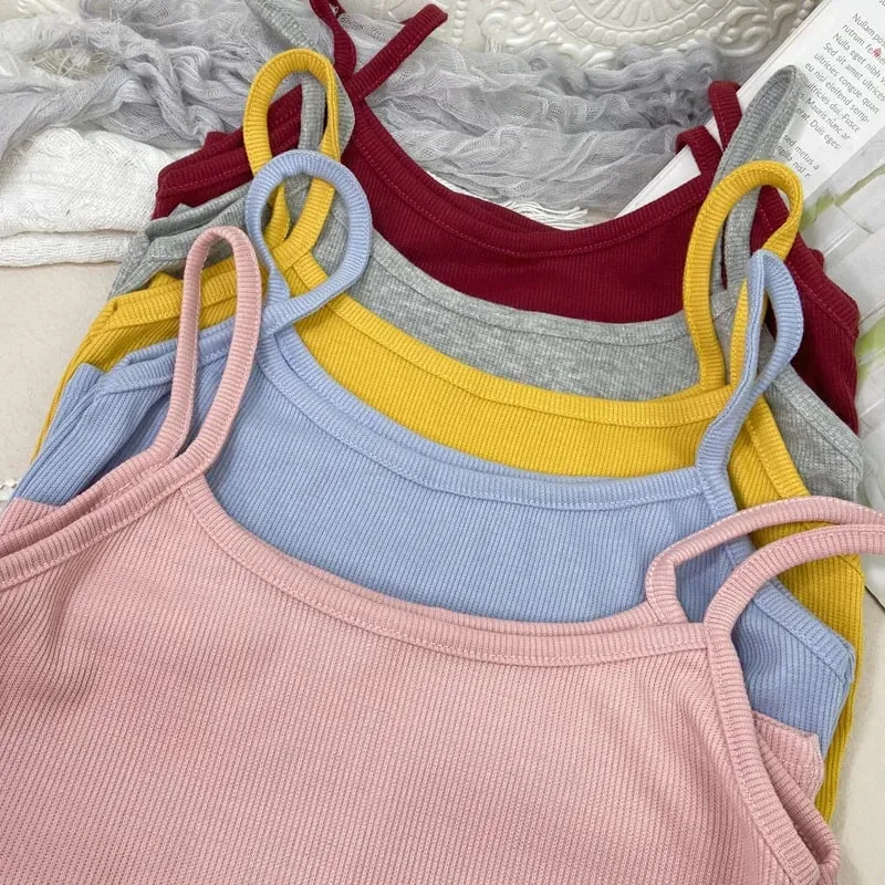 Kamisol Kecil Warna Solid Baru Musim Panas untuk Anak Perempuan dan Pelajar dengan Tampilan Melangsingkan dan Rompi Benang Serbaguna. Kemeja Dasar Pendek — image 3