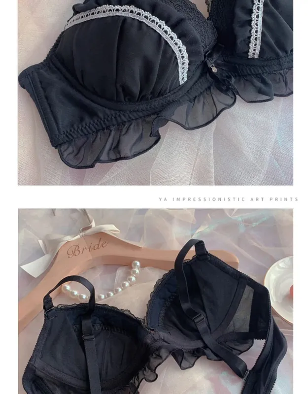 Girls Deep V Big Steel Ring Black Bra Set Sexy Thin Cup Mesh With Steel Ring Ladies Underwear Lingerie Panty — image 6