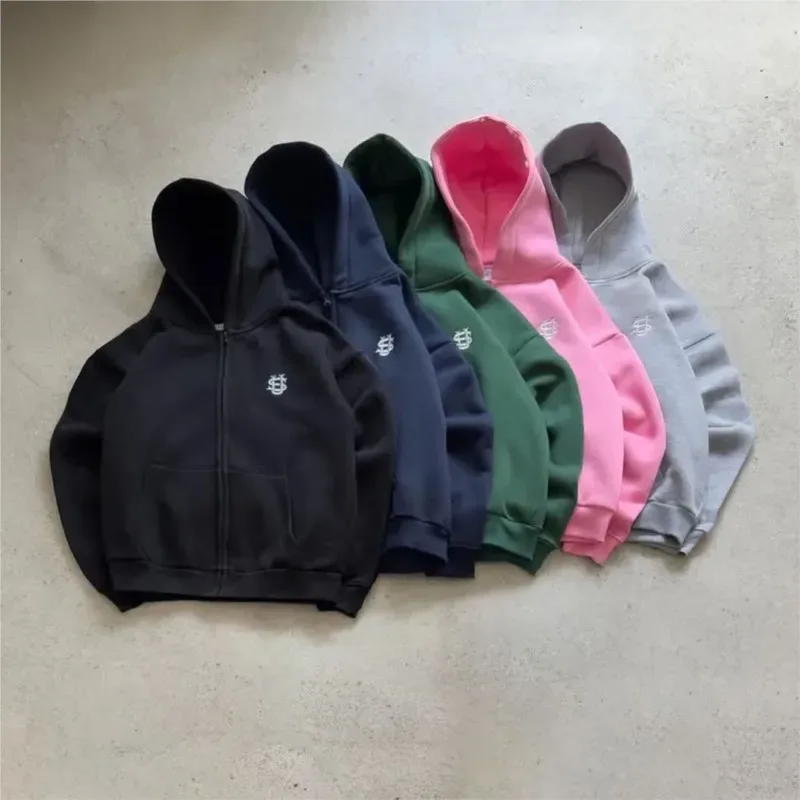 Y2k High Street Zip Embroidery Pattern Men's Hoodies Oversized Loose Sweatshirts Pullover Women Hip Hop Zip Hoodie Vintage Pants — image 6