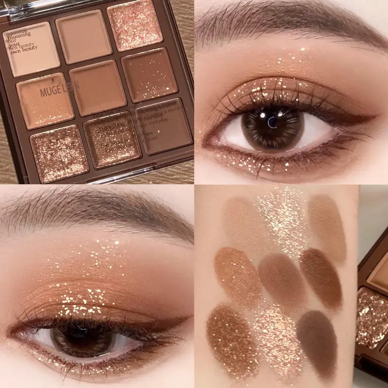 Plaque d'ombre à paupières chocolat neuf couleurs, couleur terre, nacrées, mates, paillettes fines, sans maquillage