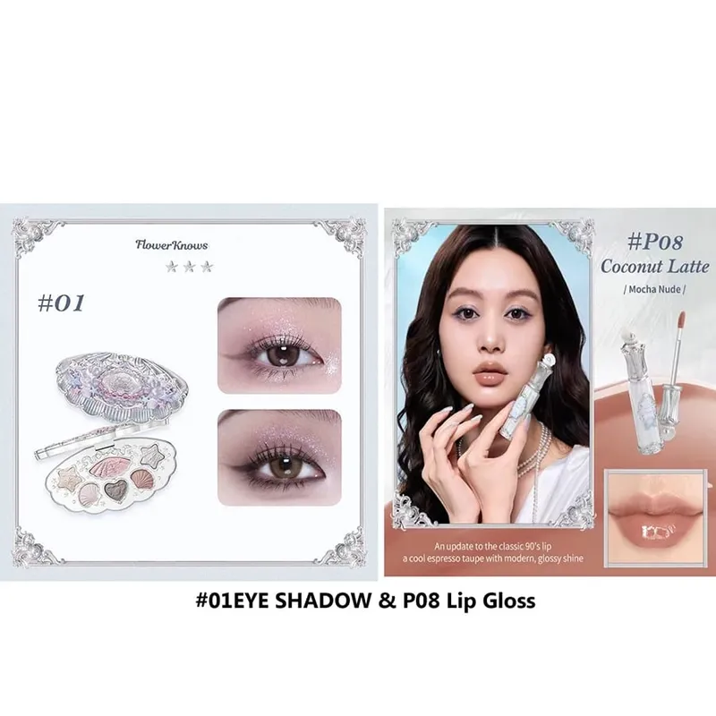 Σετ δώρου μακιγιάζ Flowerknow Shell's Jewel Eyeshadow Blush Lip Glaze Setting Powder Correcting Primer For Women Full Kit — image 15