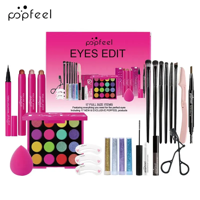 ชุดแต่งหน้าสำหรับดวงตา 22 ชิ้น: ประกอบด้วยพาเลทอายแชโดว์ 16 สี Pearl Shimmer Eyeshadow Brow Tint อายไลเนอร์สีดำ