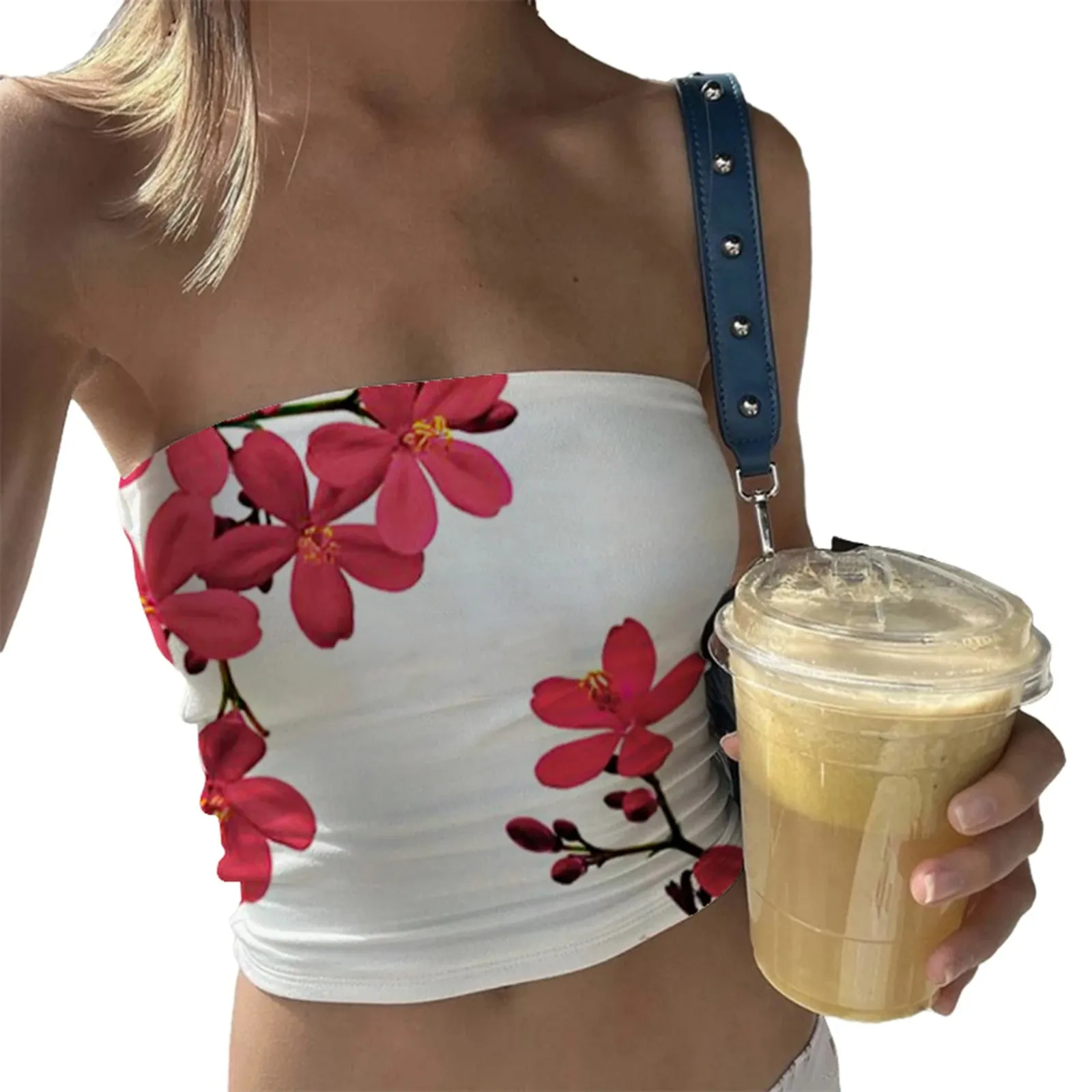 Hauts tubulaires à imprimé Floral pour femmes, hauts Bandeau sans bretelles, chemises cintrées, Streetwear, été — image 13