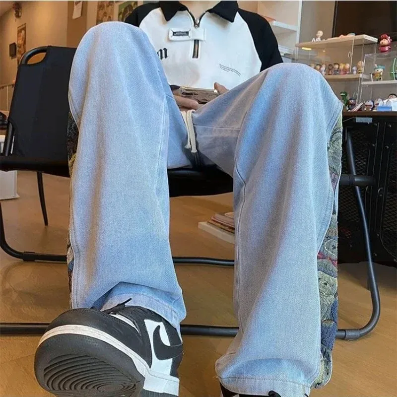 2023 Embroidered Bear Jeans Men's Spring Fall Straight Leg Loose Plus Wide Leg Fashion Brand American High Street Casual Pants — image 7