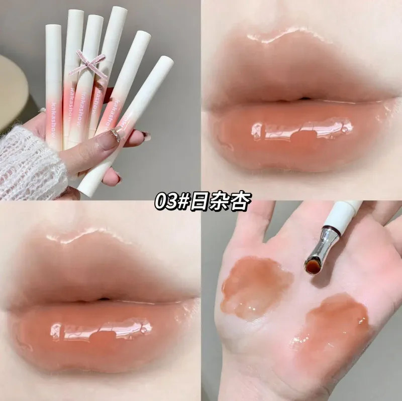 Kakashow Rossetto idratante a specchio (punta di pennello in ferro) Lucidalabbra in gel Lucidalabbra idratante in 6 tonalità nude naturali Cosmetici — image 8