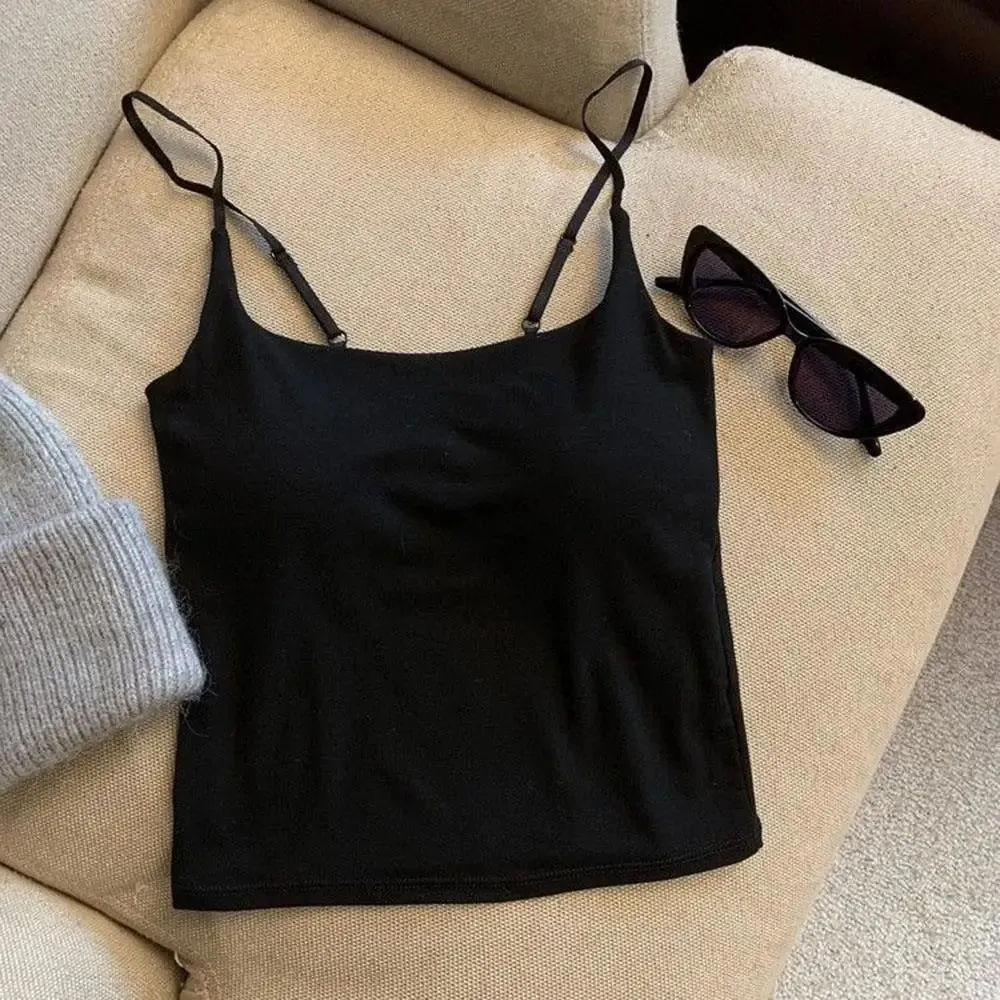 Basic Solid Camis Casual Sleeveless Spaghetti Strap Crop Top Square neck Tank tops With Built In Bra y2k Summer pambabaeng Damit — image 9
