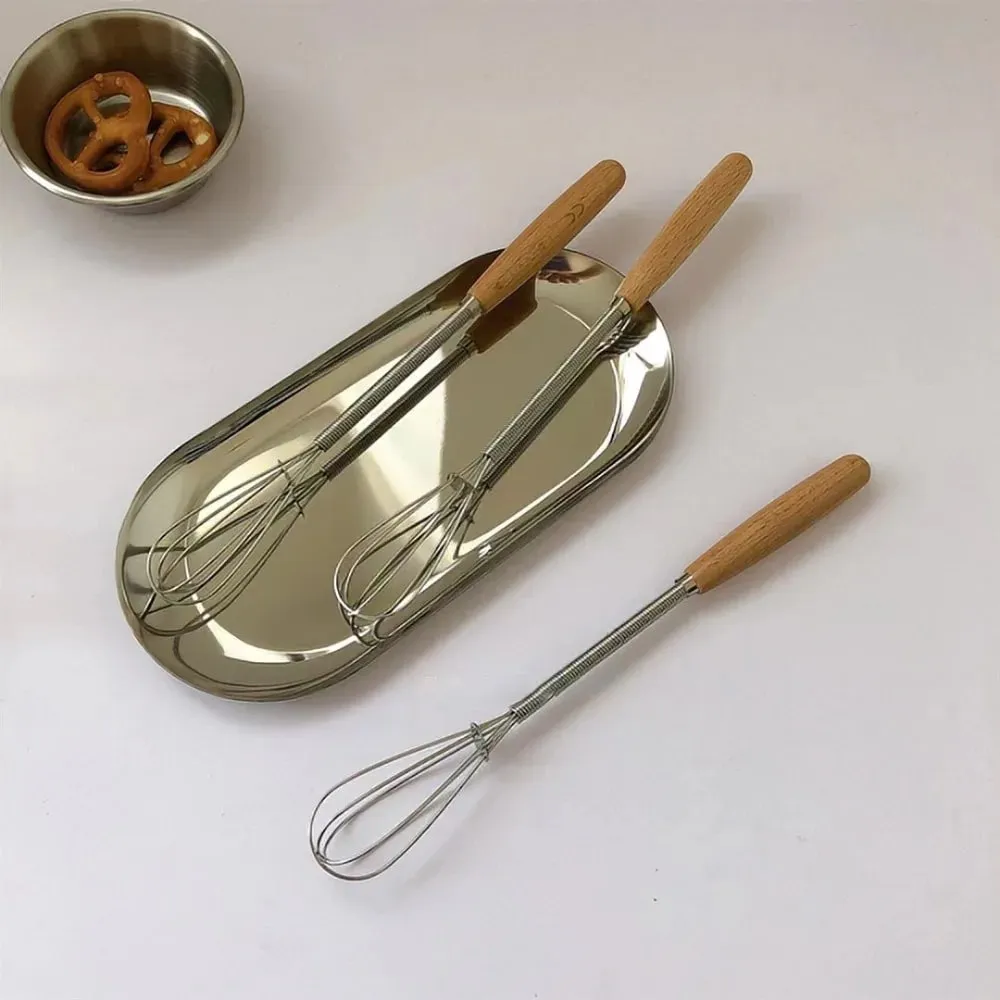 Batidor de huevos multifunción de acero inoxidable, mango de madera, útil Mini batidor de huevos, batidor de huevos Manual portátil para hornear